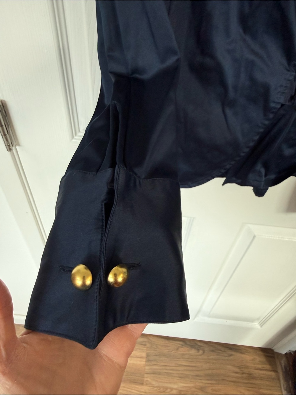 Linea by Louis Dell'Ollio Deep Navy Satin Wrap Blazer - Picture 2 of 7